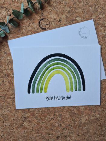 Regenbogen Grüntöne Baby Postkarte A6 Karte zur Schwangerschaft Vorfreude Baby