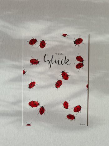 Viel Glück Postkarte A6 florale Aquarelle handgemalt Grußkarte Glück luck Ladybug Marienkäfer