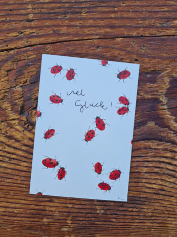 Viel Glück Postkarte A6 florale Aquarelle handgemalt Grußkarte Glück luck Ladybug Marienkäfer