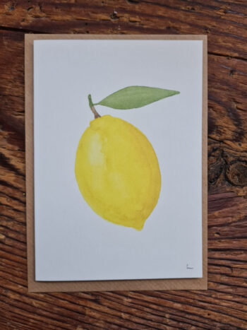 Zitrone handgemaltes Aquarelle A6 Grußkarte Sommer gelb Sonne Urlaub – Bild 3