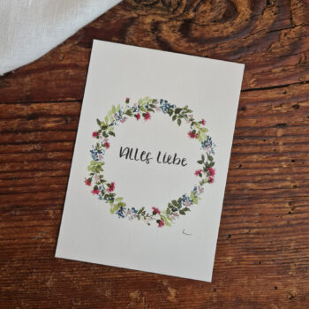 Wildblumenkranz Geburtstag A6 Grußkarte floral handgemalte Aquarelle