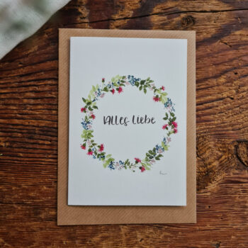 Wildblumenkranz Geburtstag A6 Grußkarte floral handgemalte Aquarelle – Bild 2