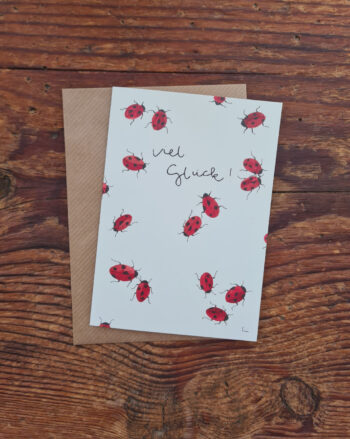 Viel Glück Karte Klappkarte A6 florale Aquarelle handgemalt Grußkarte Glück luck Ladybug Marienkäfer – Bild 3