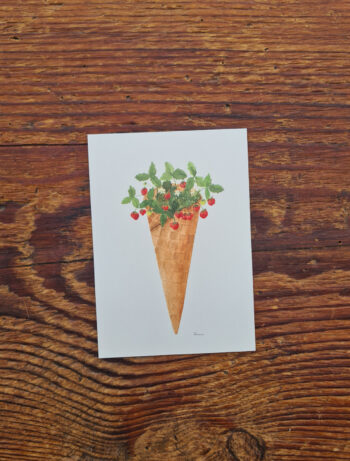 Eiswaffel Wilderdbeere Aquarelle handgemalt Sommer Strawberry