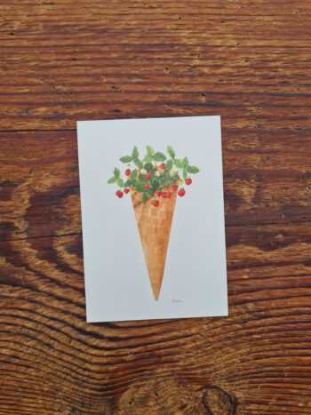 Eiswaffel Wilderdbeere Aquarelle handgemalt Sommer Strawberry