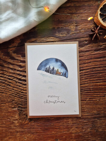 Schlitten merry christmas Postkarte A6 Weihnachtslandschaft Merry Christmas DinA6 Grußkarte Freundin Postkarte