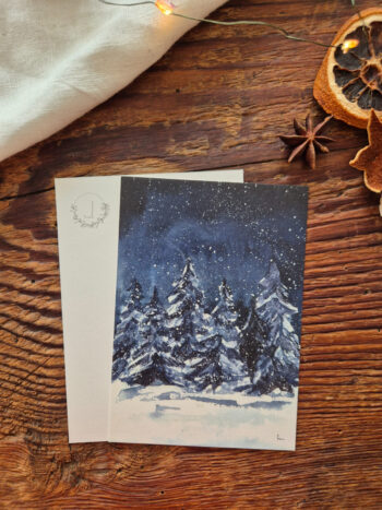 Schneetannen Schneelandschaft Weihnachtspostkarte A6 Schriftzug Merry Christmas Grußkarte Weihnachten Weihnachtskarte Geschenk