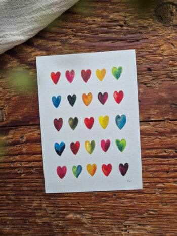 Aquarelle Herzen bunt A6 Postkarte für dich pride LGBTQ bunt